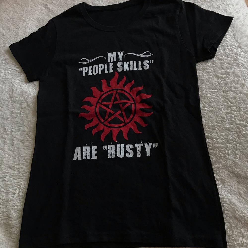SUPERNATURAL MY PEOPLE SKILLS ARE RUSTY BLACK TEE